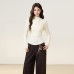 High Neck Pleated Hollow Long Sleeve Base Layer Top