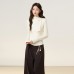 High Neck Pleated Hollow Long Sleeve Base Layer Top