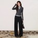 Grey Half-High Neck Faux Two-Piece Long Sleeve T-Shirt