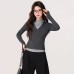 Grey Half-High Neck Faux Two-Piece Long Sleeve T-Shirt