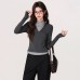 Grey Half-High Neck Faux Two-Piece Long Sleeve T-Shirt