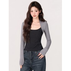 False Two-Piece Spliced Color-Blocking Inner Layer Basic Top