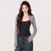 False Two-Piece Spliced Color-Blocking Inner Layer Basic Top