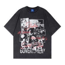 Character letter printing spray painting washing making old short sleeves