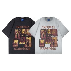 Character pattern letter print round neck short sleeved shirt