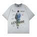 Washed letter character back pattern printed round neck short sleeved shirt