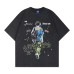 Washed letter character back pattern printed round neck short sleeved shirt