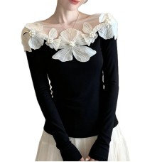 Elegant Unique Floral Embroidered Long Sleeve Round Neck Women's Top Elegant Unique Floral Embroidered Long Sleeve Round Neck Women's Top