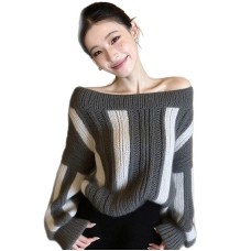 Chic and Unique Gray Striped Off-Shoulder Elegant and Noble Chic and Unique Gray Striped Off-Shoulder Elegant and Noble