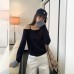 Patchwork Asymmetrical Neck Off-Shoulder Long Sleeve
