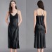 Silk Satin Strap Sleepwear for Women Summer Sexy Split Long Nightdress with Bow Home Clothing