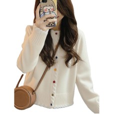 Elegant Unique Stylish Lace Knitted Cardigan Coat with Colorful Buttons Elegant Unique Stylish Lace Knitted Cardigan Coat with Colorful Buttons