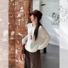 Solid Color Round Neck Ribbed Lightweight Design Long Sleeve
