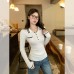 Chic Fitted Long Sleeve Knit Polo Neck Top for Women
