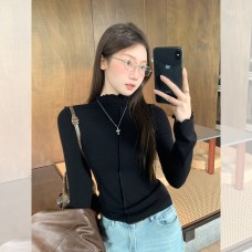 Black High Neck Ruffled Elegant Inner Top