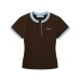 Retro fake two contrasting Henry collar short sleeved women