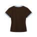 Retro fake two contrasting Henry collar short sleeved women