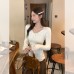 Lace Trim Regular Shoulder V-Neck Long Sleeve Knit Top