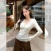 Lace Trim Regular Shoulder V-Neck Long Sleeve Knit Top