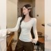 Lace Trim Regular Shoulder V-Neck Long Sleeve Knit Top