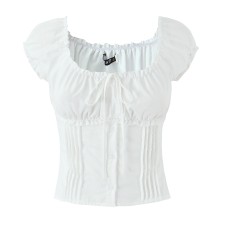 Square collar drawstring strap slim fit top