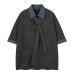 Black gray striped short sleeved checkered lapel retro top