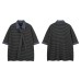 Black gray striped short sleeved checkered lapel retro top