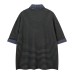 Black gray striped short sleeved checkered lapel retro top