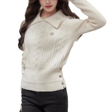 Fluffy Sweet Girl Style Stand Collar Knit  Inner Layer Polo Neck Top