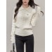 Fluffy Sweet Girl Style Stand Collar Knit  Inner Layer Polo Neck Top