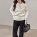 Fluffy Sweet Girl Style Stand Collar Knit  Inner Layer Polo Neck Top