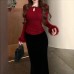 Golden Dream  Small Bow Hollow Faux Fur Sleeve Inner Knitwear