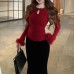 Golden Dream  Small Bow Hollow Faux Fur Sleeve Inner Knitwear