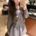 Gray Short Knit Crop Top and Cardigan Set Unique Design Two-Piece Set