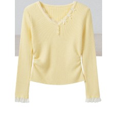 Sheep City Story Pure Desire Lace V-Neck Slim Fit Knitted Sweater Layer