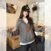 Floral Gray Hooded Drawstring Long Sleeve