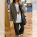 Floral Gray Hooded Drawstring Long Sleeve