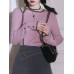 COTRE Gray Pink Plum Soft  Feel Shoulder Cut-Out Ribbed Skin-Friendly Knit