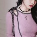 COTRE Gray Pink Plum Soft  Feel Shoulder Cut-Out Ribbed Skin-Friendly Knit
