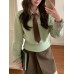 High-Intellectual Elegant Mint Green Checkered Color-Block Top