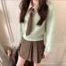 High-Intellectual Elegant Mint Green Checkered Color-Block Top