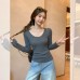 Dark Gray Round Neck Long Sleeve Knit Top