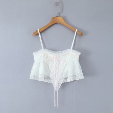Spicy girl lace strap with polka dot mesh suspender