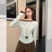 Asymmetrical Off-Shoulder Letter Embroidery Long Sleeve Top