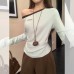 Asymmetrical Off-Shoulder Letter Embroidery Long Sleeve Top