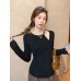 Black Faux Two-Piece Beaded Long Sleeve Knit Top