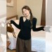 Black Faux Two-Piece Beaded Long Sleeve Knit Top
