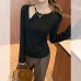 Black Faux Two-Piece Beaded Long Sleeve Knit Top