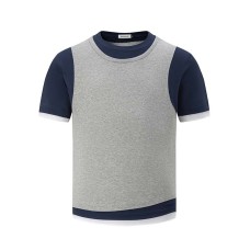 Color blocking fake two round neck short sleeves