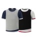 Color blocking fake two round neck short sleeves